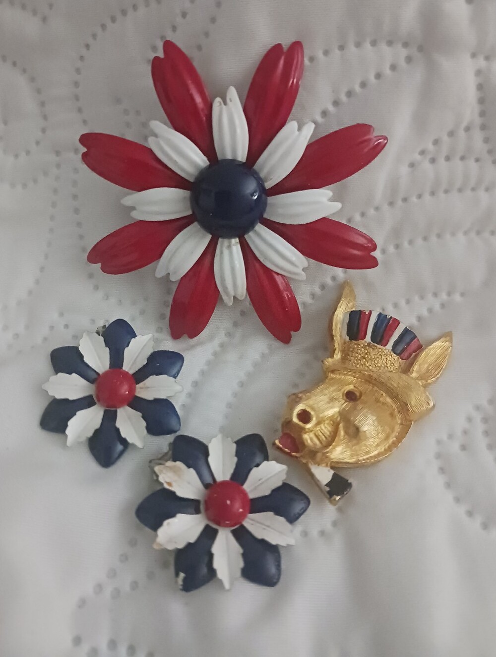 Red White And Blue Jewelry Small Haul Patriotic Donkey Flower Brooch & Clips